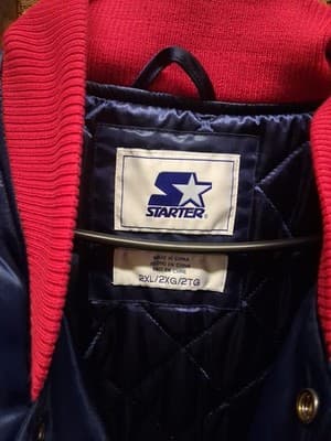 NEW ENGLAND PATRIOTS Starter Snap Down Jacket 2 Tone BLUE & RED 2XL Rare - Thumbnail 4