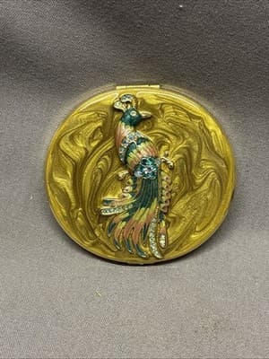 Vintage Saks Fifth Avenue Enameled Jeweled compact Purse Mirror