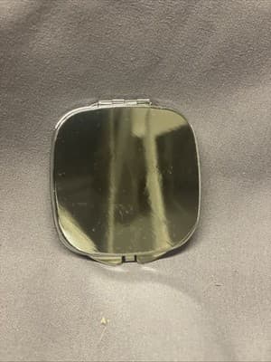 Pocket Compact Silver Tone Metal Enamel, Jeweled Hinge Mirror VTG NOS - Thumbnail 3