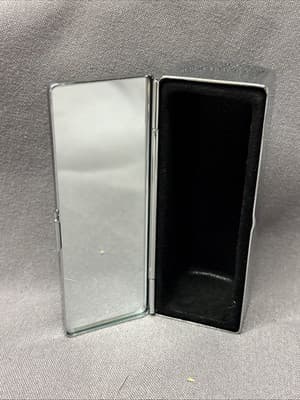 Pocket Compact Silver Tone Metal Enamel, Jeweled Hinge Lipstick Holder NOS - Thumbnail 3