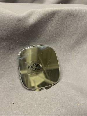 Pocket Compact Silver Tone Metal Enamel, Jeweled Hinge Mirror VTG NOS - Thumbnail 3