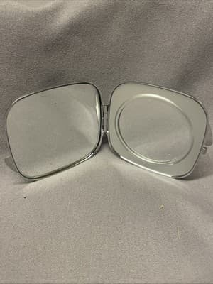 Pocket Compact Silver Tone Metal Enamel, Jeweled Hinge Mirror VTG NOS - Thumbnail 2