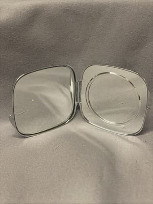 Pocket Compact Silver Tone Metal Enamel, Jeweled Hinge Mirror VTG NOS - Thumbnail 2