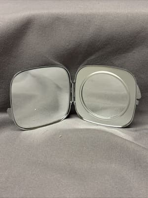 Pocket Compact Silver Tone Metal Enamel, Jeweled Hinge Mirror VTG NOS - Thumbnail 2