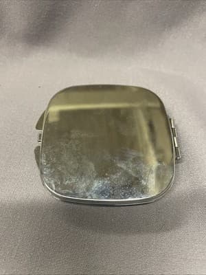 Pocket Compact Silver Tone Metal Enamel, Jeweled Hinge Mirror VTG NOS - Thumbnail 3