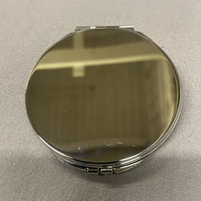 Pocket Compact Silver Tone Metal Enamel, Jeweled Hinge Mirror VTG NOS - Thumbnail 3
