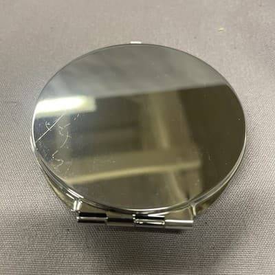 Pocket Compact Silver Tone Metal Enamel, Jeweled Hinge Mirror VTG NOS - Thumbnail 3