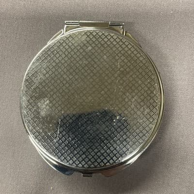 Pocket Compact Silver Tone Metal Enamel, Jeweled Hinge Mirror VTG NOS - Thumbnail 3
