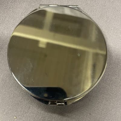 Pocket Compact Silver Tone Metal Enamel, Jeweled Hinge Mirror VTG NOS - Thumbnail 3