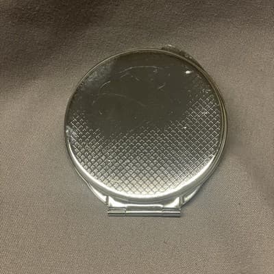 Pocket Compact Silver Tone Metal Enamel, Jeweled Hinge Mirror VTG NOS - Thumbnail 3