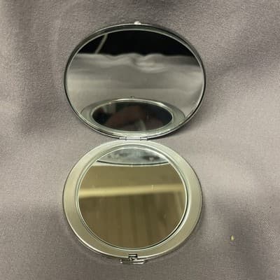Pocket Compact Silver Tone Metal Enamel, Jeweled Hinge Mirror VTG NOS - Thumbnail 2