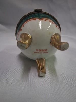 Colorful Hinged Ceramic Egg Trinket Box Floral Pattern with 3 Gold Legs/Feet - Thumbnail 6