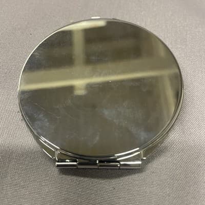 Pocket Compact Silver Tone Metal Enamel, Jeweled Hinge Mirror VTG NOS - Thumbnail 3