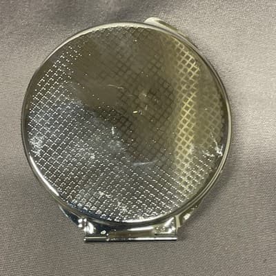 Pocket Compact Silver Tone Metal Enamel, Jeweled Hinge Mirror VTG NOS - Thumbnail 3