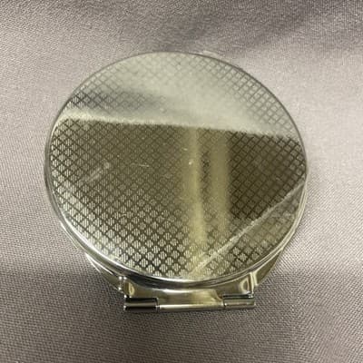 Pocket Compact Silver Tone Metal Enamel, Jeweled Hinge Mirror VTG NOS - Thumbnail 3