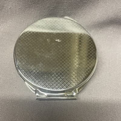 Pocket Compact Silver Tone Metal Enamel, Jeweled Hinge Mirror VTG NOS - Thumbnail 3