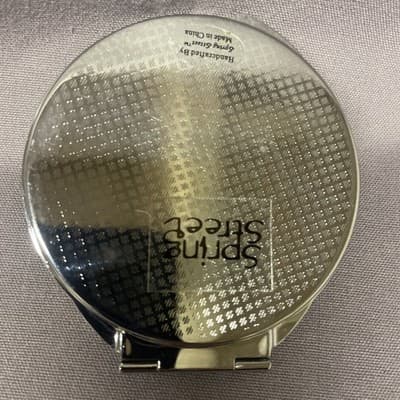 Pocket Compact Silver Tone Metal Enamel, Jeweled Hinge Mirror VTG NOS - Thumbnail 3