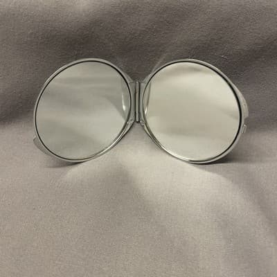 Pocket Compact Silver Tone Metal Enamel, Jeweled Hinge Mirror VTG NOS - Thumbnail 2