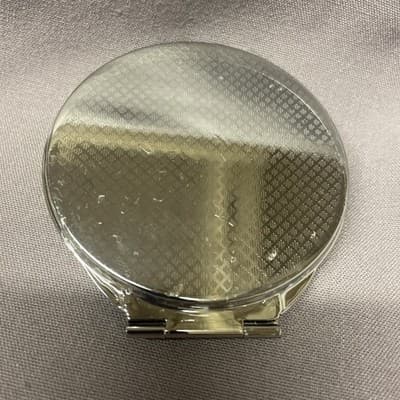 Pocket Compact Silver Tone Metal Enamel, Jeweled Hinge Mirror VTG NOS - Thumbnail 3