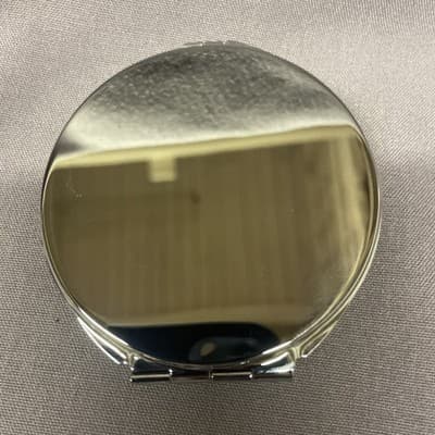 Pocket Compact Silver Tone Metal Enamel, Jeweled Hinge Mirror VTG NOS - Thumbnail 3