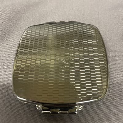Pocket Compact Silver Tone Metal Enamel, Jeweled Hinge Mirror VTG NOS - Thumbnail 3