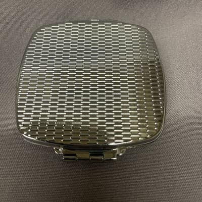 Pocket Compact Silver Tone Metal Enamel, Jeweled Hinge Mirror VTG NOS - Thumbnail 3