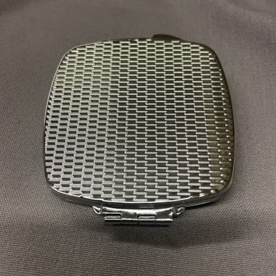 Pocket Compact Silver Tone Metal Enamel, Jeweled Hinge Mirror VTG NOS - Thumbnail 3
