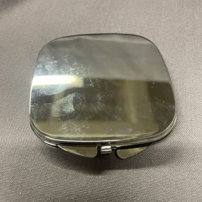 Pocket Compact Silver Tone Metal Enamel, Jeweled Hinge Mirror VTG NOS - Thumbnail 3