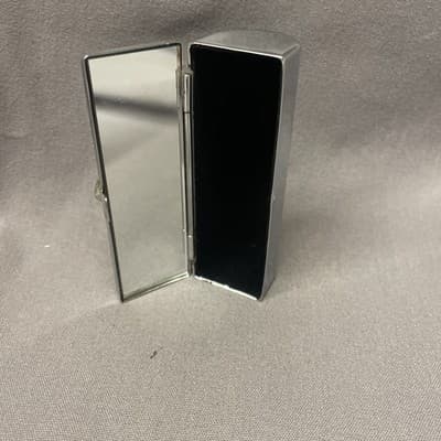 Pocket Compact Silver Tone Metal Enamel, Jeweled Hinge Lipstick Holder NOS - Thumbnail 3