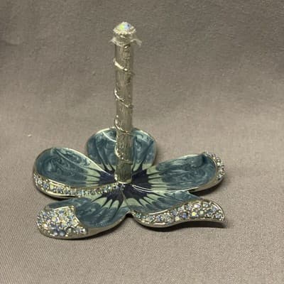 Vintage Enamel and Rhinestone Ring Holder - Flower Shape - Excellent Condition - Thumbnail 2