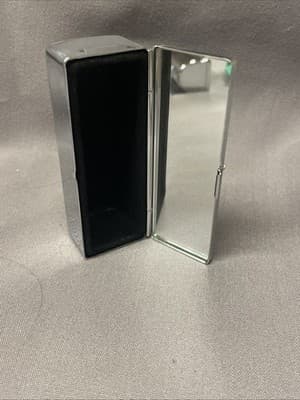 Pocket Compact Silver Tone Metal Enamel, Jeweled Hinge Lipstick Holder NOS - Thumbnail 3