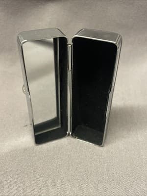 Pocket Compact Silver Tone Metal Enamel, Jeweled Hinge Lipstick Holder NOS - Thumbnail 3