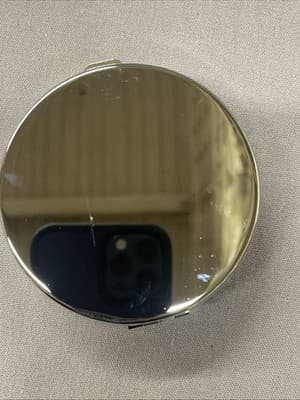 Pocket Compact Silver Tone Metal Enamel, Jeweled Hinge Mirror VTG NOS - Thumbnail 3