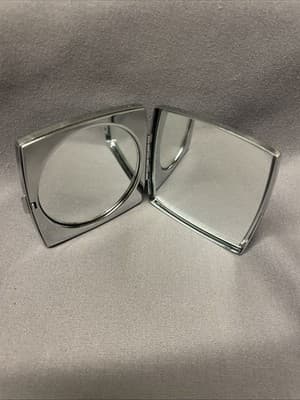 Pocket Compact Silver Tone Metal Enamel, Jeweled Hinge Mirror VTG NOS - Thumbnail 2