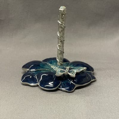 Vintage Enamel and Rhinestone Ring Holder - Flower Shape - Excellent Condition - Thumbnail 2