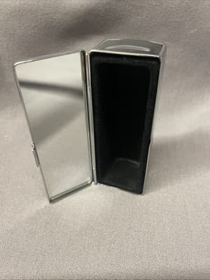Pocket Compact Silver Tone Metal Enamel, Jeweled Hinge Lipstick Holder NOS - Thumbnail 3