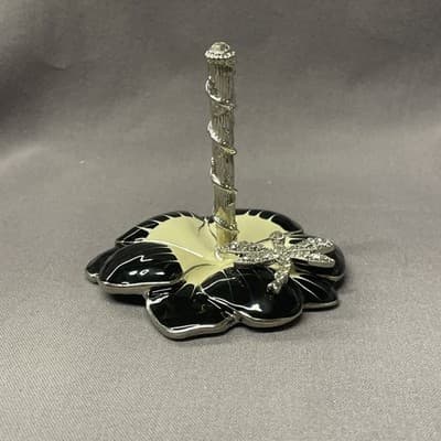 Vintage Enamel and Rhinestone Ring Holder - Flower Shape - Excellent Condition - Thumbnail 2
