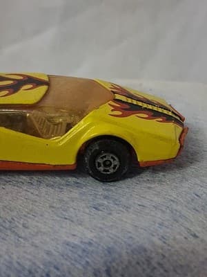 Vintage Matchbox Superfast No. 33 Datsun 126X – 1973 England – Yellow w/ Flames - Thumbnail 2