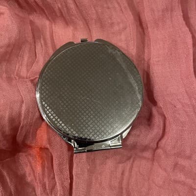 Pocket Compact Silver Tone Metal Enamel, Jeweled Hinge Mirror VTG NOS - Thumbnail 3