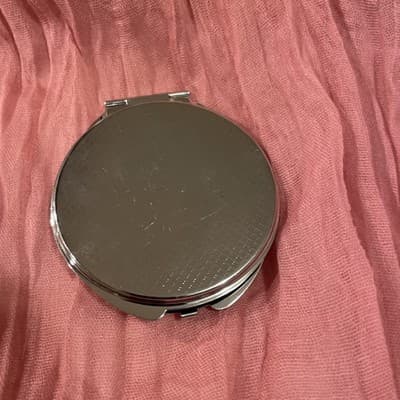 Pocket Compact Silver Tone Metal Enamel, Jeweled Hinge Mirror VTG NOS - Thumbnail 3