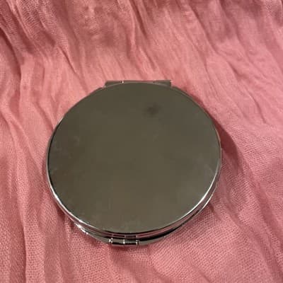 Pocket Compact Silver Tone Metal Enamel, Jeweled Hinge Mirror VTG NOS - Thumbnail 3