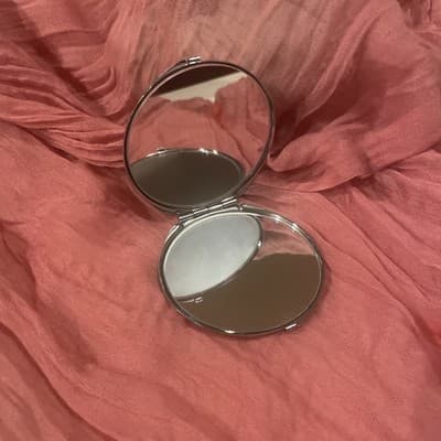 Pocket Compact Silver Tone Metal Enamel, Jeweled Hinge Mirror VTG NOS - Thumbnail 2