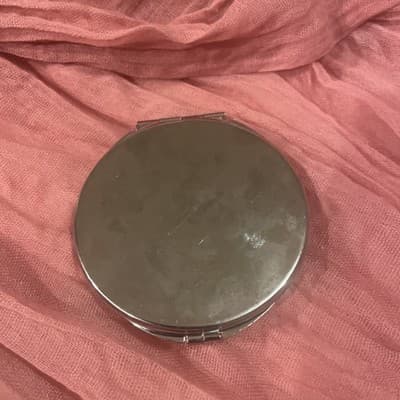 Pocket Compact Silver Tone Metal Enamel, Jeweled Hinge Mirror VTG NOS - Thumbnail 3