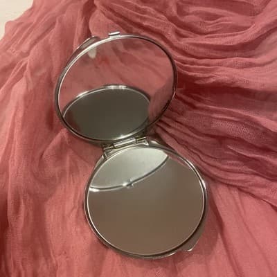 Pocket Compact Silver Tone Metal Enamel, Jeweled Hinge Mirror VTG NOS - Thumbnail 2