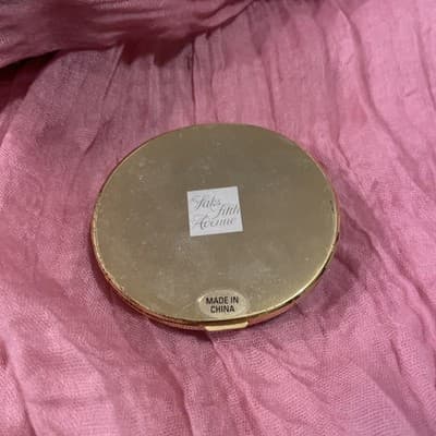 Pocket Compact Silver Tone Metal Enamel, Jeweled Hinge Mirror VTG NOS - Thumbnail 3