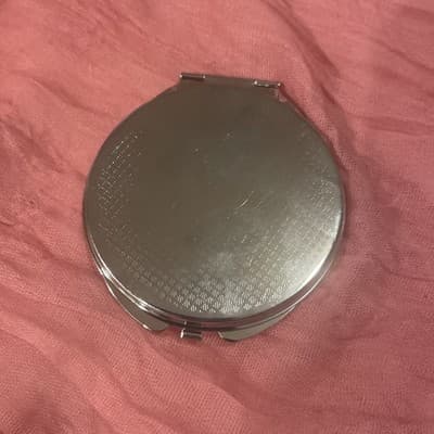 Pocket Compact Silver Tone Metal Enamel, Jeweled Hinge Mirror VTG NOS - Thumbnail 3