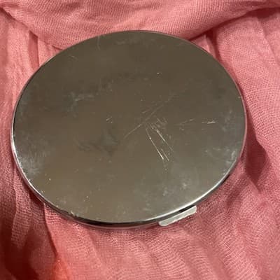 Pocket Compact Silver Tone Metal Enamel, Jeweled Hinge Mirror VTG NOS - Thumbnail 3