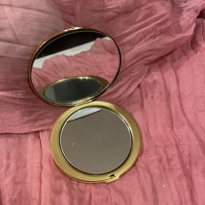 Pocket Compact Silver Tone Metal Enamel, Jeweled Hinge Mirror VTG NOS - Thumbnail 2
