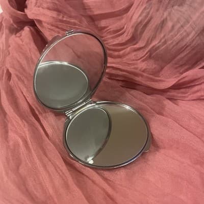 Pocket Compact Silver Tone Metal Enamel, Jeweled Hinge Mirror VTG NOS - Thumbnail 2