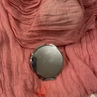 Pocket Compact Silver Tone Metal Enamel, Jeweled Hinge Mirror VTG NOS - Thumbnail 3